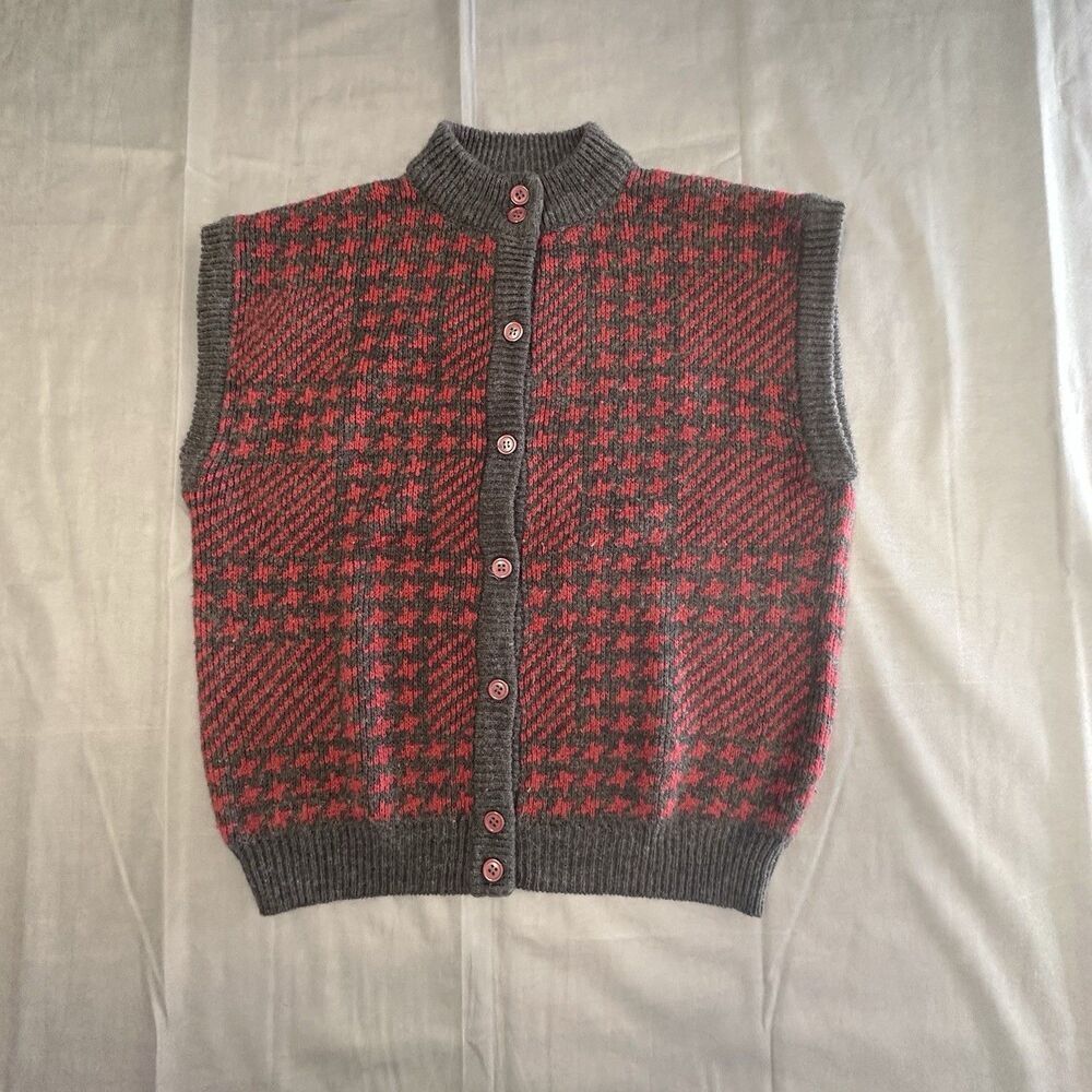 Vintage Country Suburbans Sweater Vest Womens Large Knit Button Red Gray